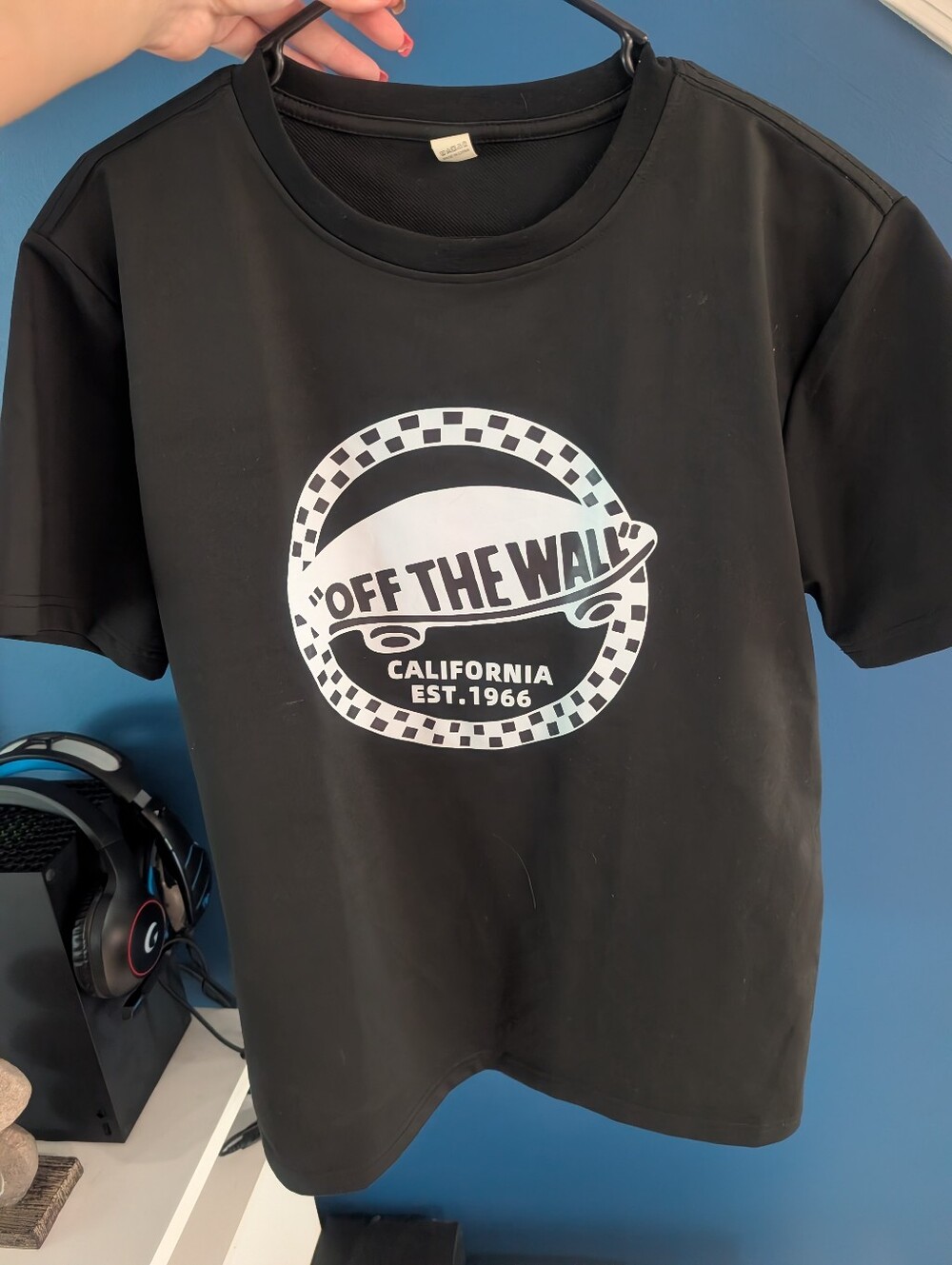 Men's Black Tee with White 'Off The Wall' Graphic